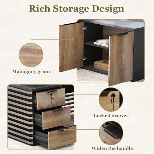 70.87IN Adjustable Heigh L Shaped Executive Desk w/Cabinet Storage, Modern Computer Standing Home Office Desk w/File Cabinet, AC/USB, Large Writing Table Business Workstation