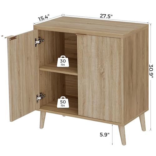Buffet Cabinet with Storage, Modern Fluted Accent Sideboard with Doors & Adjustable Shelf, Buffet Table Entryway Cabinets for Living Room, Kitchen, Dining Room, Hallway, Natural