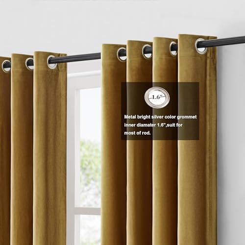 Color Block Velvet Curtains 90 inch Gold Ivory Cream Luxury Elegant Modern Living Room Curtain Light Blocking Thermal Insulated Soundproof Room Darkening Energy Saving Drapes for Bedroom Set of 2