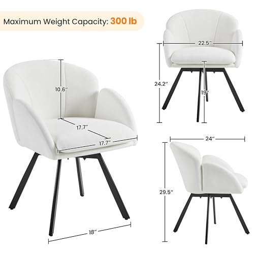 Yaheetech Swivel Accent Chair, Flower Chenille Armchair, Vanity Chair Side Chair with 360-Degree Swivel Base and Seat Cushion for Living Room/Bedroom/Home Office/Makeup, White