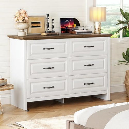 Farmhouse 6 Drawer Dresser, Wood Chest of Drawers with Natural Texture, view 3