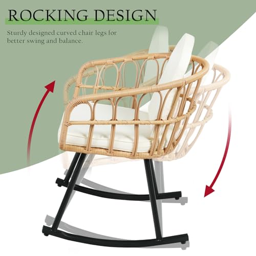 3 Pieces Rocking Chairs Set - Outdoor Wicker Rattan Rocking Chairs with Thickened Cushions, Boho Patio Furniture, Patio Conversation Bistro Sets, for Balcony Garden Porch Living Room