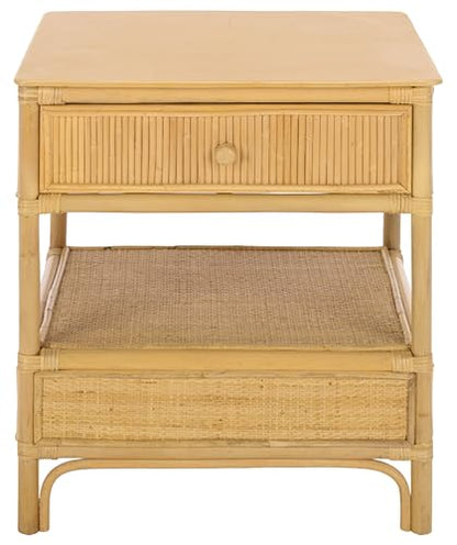SAFAVIEH Furniture - Imari Nightstand - Natural Rattan & Solid Wood - Handwoven Nightstand with Drawer & Shelf Storage for Bedroom & Guest Room, 20" W x 22.4" D x 25.5" H (NST6000A)