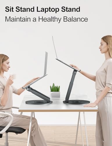 Telescopic Laptop Stand for Desk with 360° Swivel Base, Sit to Stand, view 4