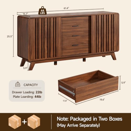 Sideboard Buffet Cabinet with Storage, Fluted Kitchen Cabinet, view 3