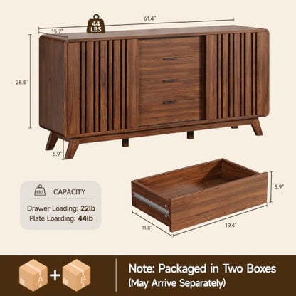 Sideboard Buffet Cabinet with Storage, Fluted Kitchen Cabinet, view 3