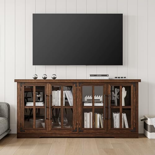 Farmhouse 63" Buffet Sideboard Cabinet with Glass Door, Brown, view 5
