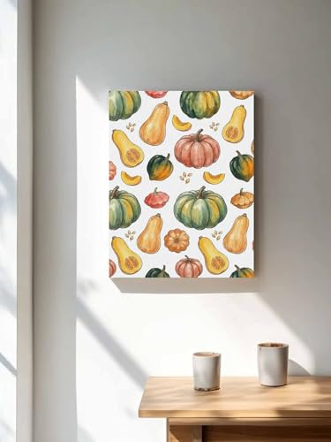 NuYeBiofx Autumn Harvest Pumpkins Canvas Wall Art Prints,30"x20" Framed Picture Artwork Thanksgiving Farm Plants Printed Canvas Oil Painting for Living Room Bedroom Office,Ready to Hang
