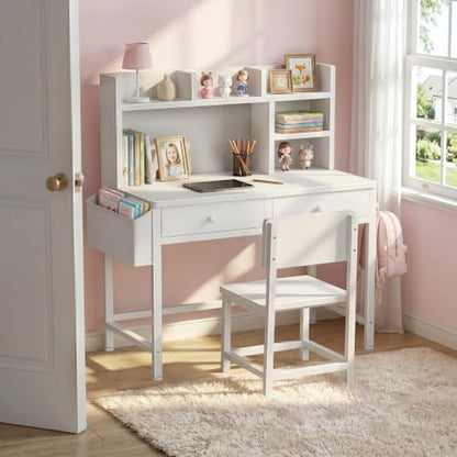 White Kids Desk with Hutch for Kids Desk and Chair Set 10-12 Year Old, view 3