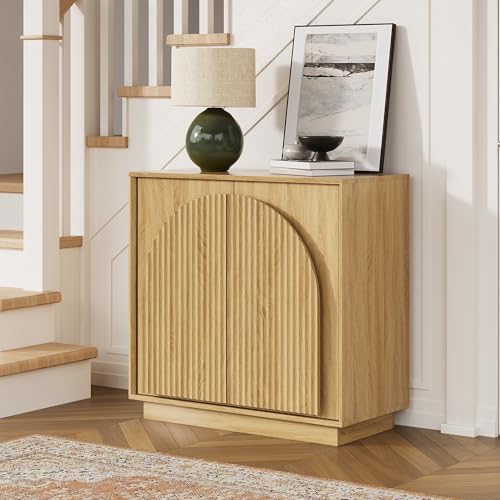 31.5" Small Buffet Cabinet with Storage, Arched Doors, Oak, 1PCS, view 4