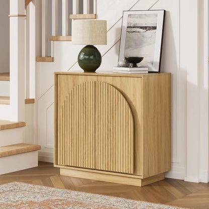 31.5" Small Buffet Cabinet with Storage, Arched Doors, Oak, 1PCS, view 4