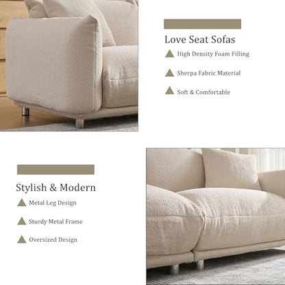87.4" Modern Cloud Couch, 3 Seater Sherpa Sofa in a Box, Comfy Upholstered Deep Seat Loveseat with Metal Legs, Boucle Sofa Oversized Couch w/2 Pillows for Living Room Bedroom Apartment - Camel