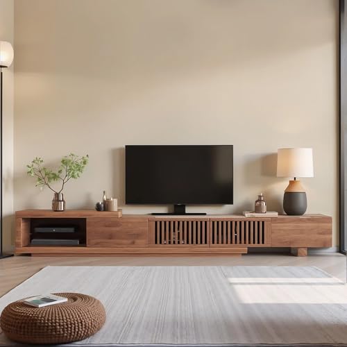 94.48" Mid Century Modern TV Stand for TVs up to 70"-90",Tv Console with 4 Storage Cabinets, Media Furniture for Living Room or Bedroom,Walnut (78.54“ to 103")