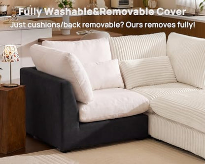 154" Oversized Corduroy Couch Modular Sectional Sofa, Washable Cloud Couch Sectional with 2 Ottoman, 8 Seater Sectional Couches for Living Room, Fully Cover Removable, Corduroy, White