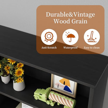 6-Tier Open Bookcase and Bookshelf, Floor Standing Wood Display Storage Shelves 71 Inch Tall Bookcase Home Decor Furniture for Home Office, Living Room, Bed Room, Black