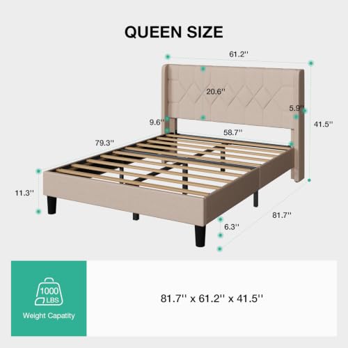 Queen Bed Frame with Headboard, Queen Size Bed Frame, view 3