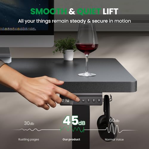 Black 60x28 in Electric Standing Desk, 1 Inch Thick Tabletop, view 6