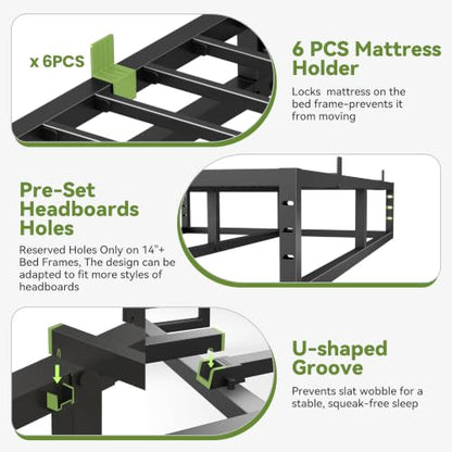 14 Inch Cal King Bed Frame,Metal Platform Upgrade Heavy Duty Base Black, view 5