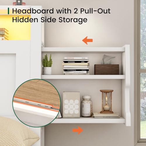 King Size Wooden Bed Frame with Storage Drawer and LED Headboard, view 5