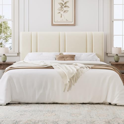 California King Size Bed Frame with Adjustable Headboard, Cream, view 4