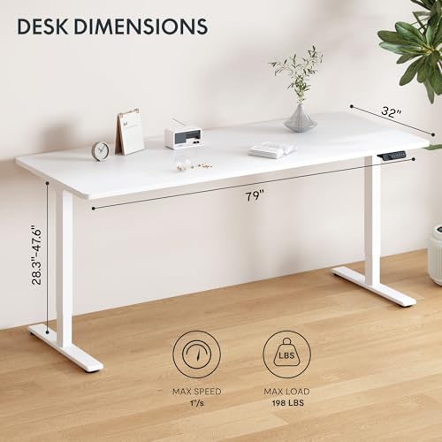 FLEXISPOT 79"x32" Large Dual Motor Electric Standing Desk, White - 198 LBS Heavy-Duty Capacity, Ideal for Home Office, Creative Studio, or Multi-Monitor Setup
