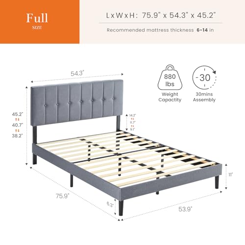 Full Size Bed Frame with Headboard, Platform Bed Frame, view 3