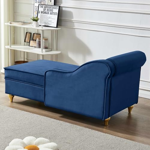 Modern Upholstery Chaise Lounge Chair with Storage Velvet (Navy Blue), view 5