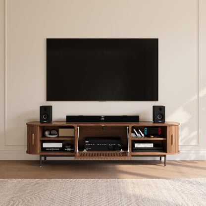 78.74" Wood Fully-Assembled Sliding Tambour Door TV Stand, Walnut, view 4