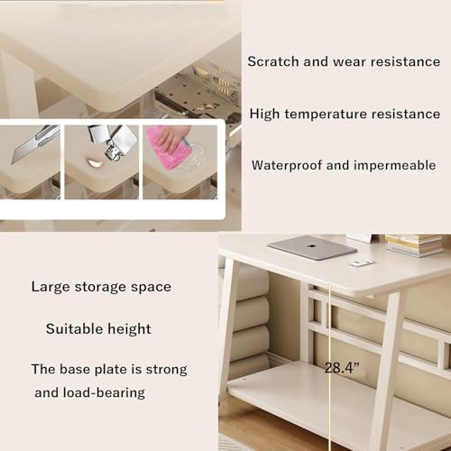 Rolling Computer Desk, 47.2 Inch Small Desks For Small Space, Portable Small Computer Desk with Monitor Stand & 3-Tier Storage, Portable Desk on Wheels for Writing, Home Office, Small Desk for Bedroom