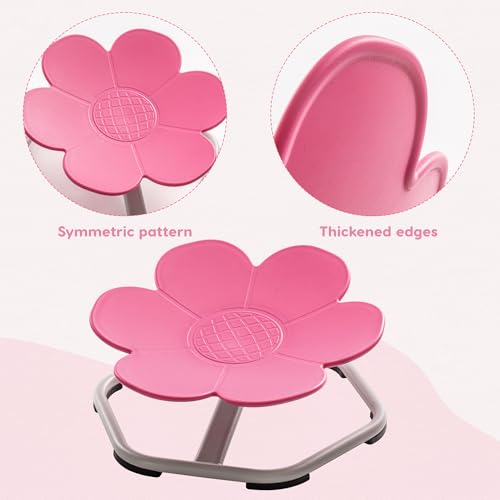Kids Sensory Swivel Chair, Kids Swivel Chair with Non-Slip Design, Training Body Coordination, Flower Shape Wobble Chair, No Assembly, Pink