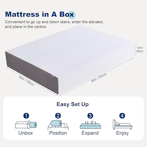 Memory Foam Mattress, Soft Plush Feel, Breathable, 12 Inch, Queen, White/Grey, view 3