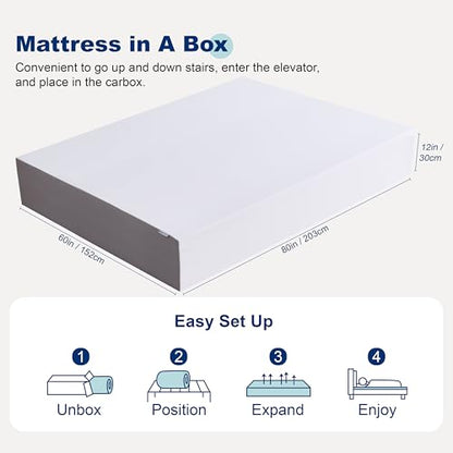 Memory Foam Mattress, Soft Plush Feel, Breathable, 12 Inch, Queen, White/Grey, view 3
