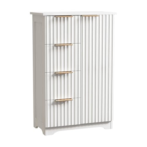 Fluted Sideboard Buffet Cabinet, Modern White Wood Storage Console with Doors and Drawers, Multi-Function Storage Cabinet for Living Room, Dining Room, Kitchen, White