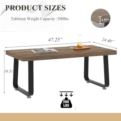 47" Rustic Industrial Coffee Table - Farmhouse Modern Minimalist Center Table with Wood & Metal Legs,Cocktail Table for Living Room, Bedroom, Home Office, Rustic Oak