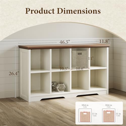 8 Cube Organizer Bookcase, Cube Shelf with Storage, Walnut + White, view 4