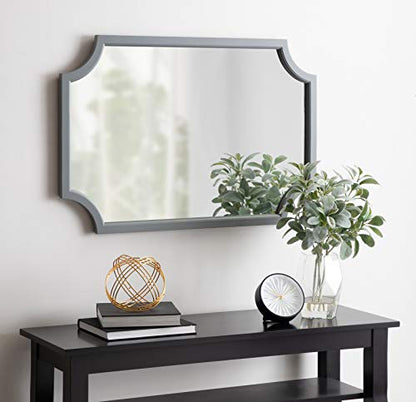 Hogan Wood Framed Mirror with Scallop Corners, 24x36 Inches, Gray