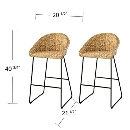 Landrine Water Hyacinth Bar Stools - 2 Piece Set - Bohemian Design, Natural Rattan - Easy Assembly - Ideal for Kitchen, Home Bar (BC1130832)