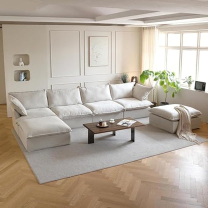 U-Shaped Couches for Living Room, Convertible Sectional Sofa, 162" Modern Deep Seat Soft Cloud Couch, Modular Sectional Sofas with Ottomans, Sofa Cover Removable(Beige)