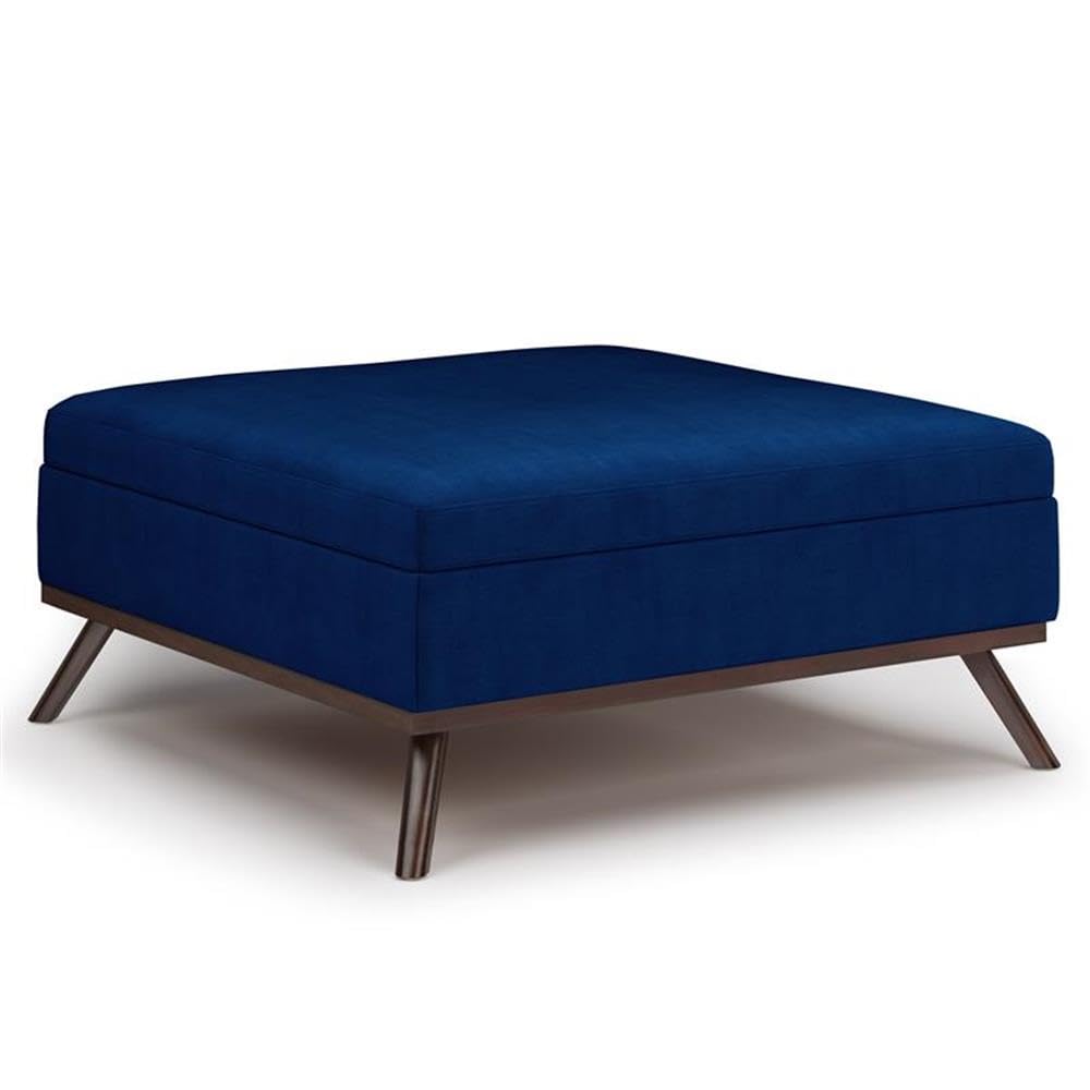 36" Coffee Table Storage Ottoman, Blue Velvet Upholstery, Mid Century Style, Solid Wood Base, Hydraulic Lift-Up Lid with Child Safety Hinge, Large Interior Storage, Living Room Furniture