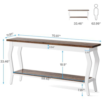 Tribesigns 70.9 Inches Extra Long Sofa Table Behind Couch, Vintage Console Entry Table with 2-Tier Storage for Hallway, Entryway, Living Room, White & Brown