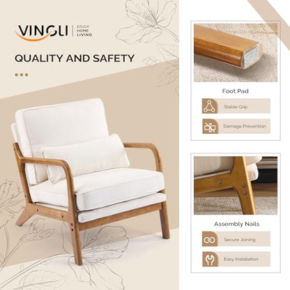 Chenille Mid-Century Modern Accent Chair Set of 2, Cute Reading Arm Chair with Cushion & Lumbar Pillow & Solid Wood Frame for Lounge, Living Room, Reading Room, Bedroom,Cream