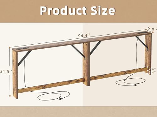 5.9 Inch Narrow Console Table with Power Outlet,Sofa Table Set of 2，Total Length 94'' Sofa Table Behind Couch，for Entryway&Living Room, Rustic Brown