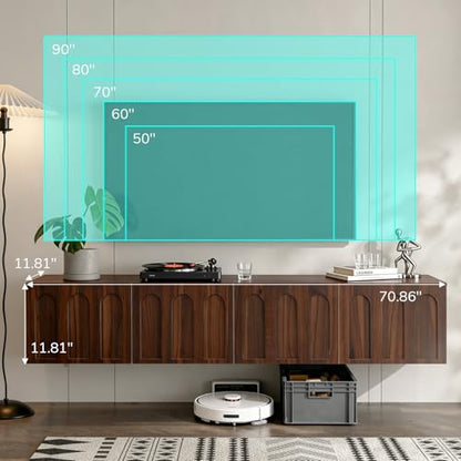 Floating TV Stand, 71 Inch, Wall Mounted, Walnut, view 7