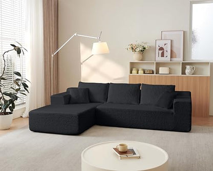 104" Cloud Sectional Couch with L Shape Chaise,Modular Sofa with Deep Seat, Upholstered Couches for Living Room Bedroom,No Assembly Required, Black (Innovative Chenille Fabric)