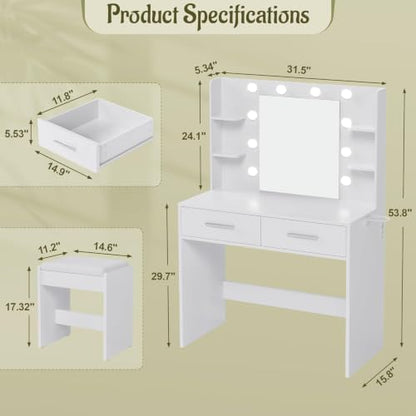 Vanity Desk with Mirror, Makeup Table, Matte White, view 4