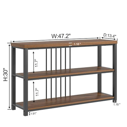 Console Table for Entryway, Narrow Sofa Table with 3 Tier Storage Shelf for Living Room Hallway Behind Couch, Rustic Walnut