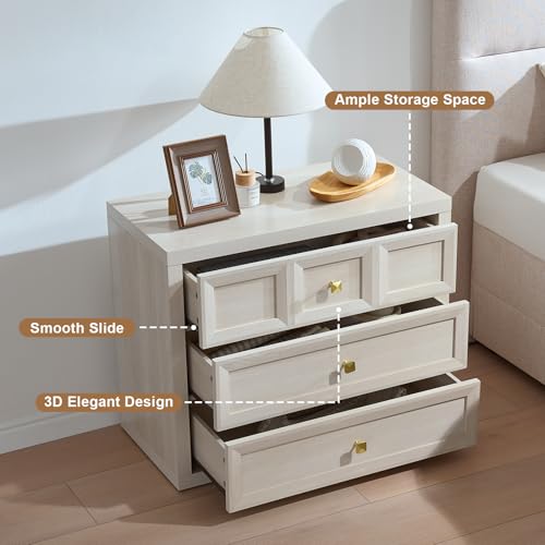 3 Piece Bedroom Set - Includes 6 Drawer Dresser and 3 Drawer King Size Nightstands Set of 2 with Charging Station, 3 Piece Farmhouse Dresser and Nightstand Sets,Grey White