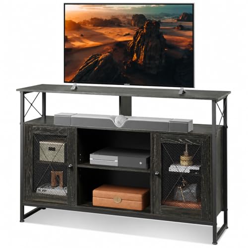 TV Stand 55 inch TV,Tall Entertainment Center with Storage, Farmhouse Industrial TV Console for Bedroom Living Room, Charcoal Black