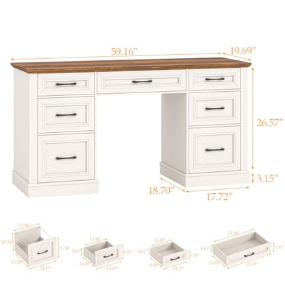 Farmhouse 59'' Executive Desk with File Drawers, Antique White, view 4