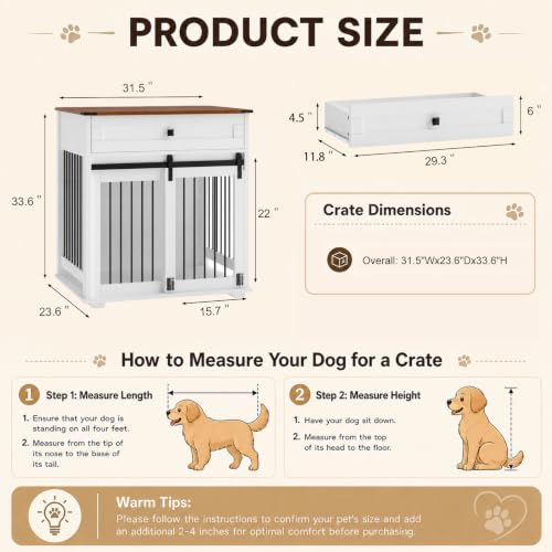 31.5” Dog Crate Furniture, Farmhouse Wooden Indoor Dog Kennel with Drawer, view 4